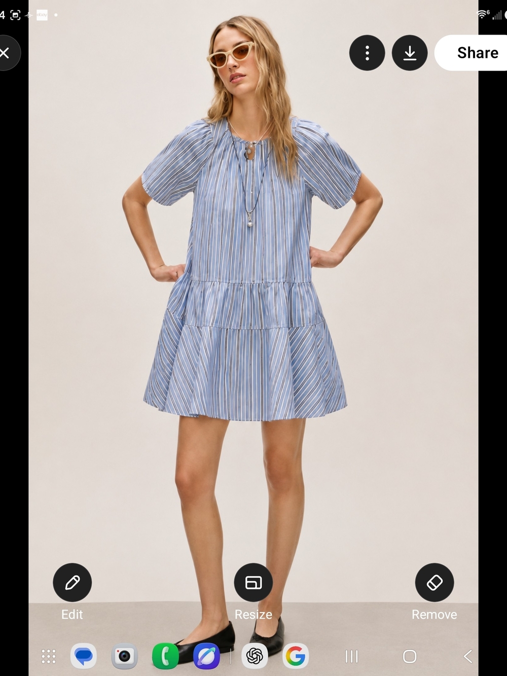 J. Crew Light Blue Striped Short-Sleeve Tiered Mini Dress